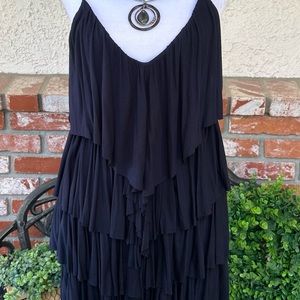 Piacere Di Piu Ruffle Dress; Navy Blue W/V-Neck & Adjustable Straps; Sz L; New